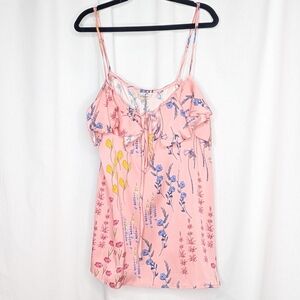 Tucker Ruffle Camisole Parisian Garden In Stretch Georgette Spaghetti Strap Top
